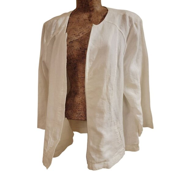 Chico's Alabaster 3/4 Sleeve Front Zip Linen Modern Shirt Jacket Size 3 USA 18 - Picture 2 of 14